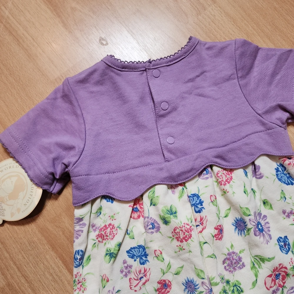 Vintage Cherokee One Piece Romper Size 6/9 Months‎ 100% Cotton Purple Floral NWT